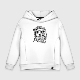 Детское худи Oversize хлопок с принтом Lion   Graphics в городе Новоалтайск, френч-терри — 70% хлопок, 30% полиэстер. Мягкий теплый начес внутри —100% хлопок | боковые карманы, эластичные манжеты и нижняя кромка, капюшон на магнитной кнопке | Тематика изображения на принте: beast | graphics | lion | mane | muzzle | predator | графика | грива | зверь | лев | хищник