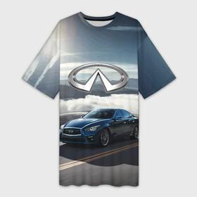 Платье-футболка 3D с принтом Infiniti  Горная дорога в городе Новоалтайск,  |  | car | clouds | infiniti | mountains | nature | road | route | sun | автомобиль | горы | дорога | облака | природа | солнце | трасса