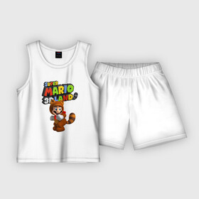 Детская пижама с шортами хлопок с принтом Super Mario 3D Land  Hero в городе Новоалтайск,  |  | ears | eyes | mario | moustache | tail | video game | видеоигра | глаза | марио | усы | уши | хвост