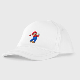 Детская бейсболка с принтом Марио   крутейший гольфист   Super Mario в городе Новоалтайск, 100% хлопок | классический козырек, металлическая застежка-регулятор размера | Тематика изображения на принте: dude | eyes | golf | moustache | player | super mario | video game | видеоигра | глаза | гольф | игрок | марио | усы | чувак