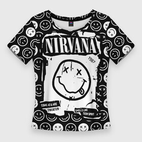 Женская футболка 3D Slim с принтом NIRVANA (символика) в городе Новоалтайск,  |  | anarchy | kurt cobain | nirvana | punks not dead | rock music | анархия | гаражный рок | знак | колобок | курт кобейн | металл | нирвана | панк рок | позитив | рожица | рок музыка | рок н ролл | рокер | символ | смайл | смайлики