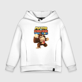 Детское худи Oversize хлопок с принтом Mario Donkey Kong   Nintendo   Gorilla в городе Новоалтайск, френч-терри — 70% хлопок, 30% полиэстер. Мягкий теплый начес внутри —100% хлопок | боковые карманы, эластичные манжеты и нижняя кромка, капюшон на магнитной кнопке | donkey kong | eyes | fist | mario | monkey | muzzle | nintendo | paws | video game | видеоигра | глаза | кулак | лапы | марио | нинтендо | обезьяна