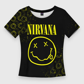 Женская футболка 3D Slim с принтом NIRVANA (логотипы) в городе Новоалтайск,  |  | nirvana | альтернативный рок | группа | курт кобейн | лого | логотип | логотип нирвана | музыка | нирвана | песни | рок