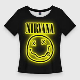 Женская футболка 3D Slim с принтом NIRVANA (неон) в городе Новоалтайск,  |  | nirvana | альтернативный рок | группа | курт кобейн | логотип нирвана | музыка | неон | нирвана | песни | рок