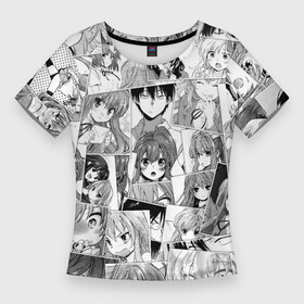 Женская футболка 3D Slim с принтом Toradora pattern в городе Новоалтайск,  |  | anime | ryuuji takasu | taiga aisaka | toradora | аниме | анимэ | рюдзи такасу | тайга айсака | торадора