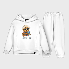 Детский костюм хлопок Oversize с принтом CHILL & FUN в городе Новоалтайск,  |  | art | bear | chill | drawing | guitar | hat | арт | гитара | медведь | мишка | очки | рисунок | чил | шляпа