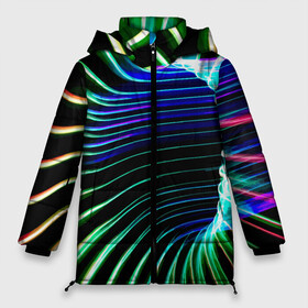 Женская зимняя куртка Oversize с принтом Portal / Fashion pattern / Neon в городе Новоалтайск, верх — 100% полиэстер; подкладка — 100% полиэстер; утеплитель — 100% полиэстер | длина ниже бедра, силуэт Оверсайз. Есть воротник-стойка, отстегивающийся капюшон и ветрозащитная планка. 

Боковые карманы с листочкой на кнопках и внутренний карман на молнии | color | fashion | neon | pattern | portal | мода | неон | портал | узор | цвет