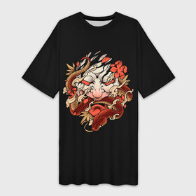 Платье-футболка 3D с принтом Маска Ёкая в городе Новоалтайск,  |  | demon | devil | eyes | mask | monster | oni | petals | red | smoke | snake | yokai | глаза | демон | демона | дым | дьявол | дьявола | ёкай | ёкая | змея | красные | лепестки | маска | монстр | они | чудовище