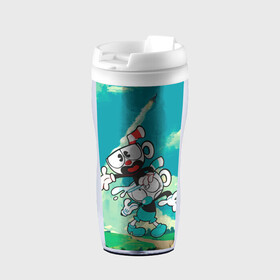 Термокружка-непроливайка с принтом 2 Чашечки | Cuphead в городе Новоалтайск, внутренняя часть — пищевой пластик, наружная часть — прозрачный пластик, между ними — полиграфическая вставка с рисунком | объем — 350 мл, герметичная крышка | cuphead | cupheadshow | игра чашки | капхед | капхэд | нетфликс | чашечки | чашка | чашки | шоу | шоу чашечка