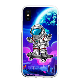 Чехол для iPhone XS Max матовый с принтом Космонавт - скейтер в городе Новоалтайск, Силикон | Область печати: задняя сторона чехла, без боковых панелей | Тематика изображения на принте: астронавт | космонавт | космос | скейт | скейтер