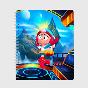 Тетрадь с принтом JANET BRAWLSTARS ДЖАНЕТ в городе Новоалтайск, 100% бумага | 48 листов, плотность листов — 60 г/м2, плотность картонной обложки — 250 г/м2. Листы скреплены сбоку удобной пружинной спиралью. Уголки страниц и обложки скругленные. Цвет линий — светло-серый
 | brawl | brawl stars | brawlstars | brawl_stars | janet | бравлстарс | джанет | хроматический боец