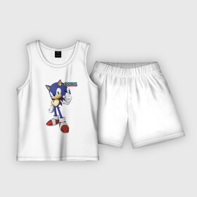 Детская пижама с шортами хлопок с принтом Sonic  Hedgehog  Video game в городе Новоалтайск,  |  | Тематика изображения на принте: ears | eyes | finger | gloves | hedgehog | muzzle | shoes | smile | sonic | video game | башмаки | видеоигра | глаза | ёж | мордочка | палец | перчатки | соник | улыбка | уши