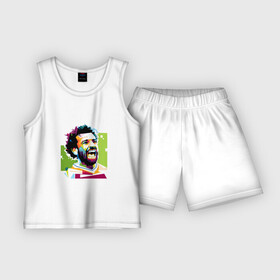 Детская пижама с шортами хлопок с принтом Salah Smile в городе Новоалтайск,  |  | england | football | klopp | liverpool | mane | salah | sport | англия | ван дейк | клопп | ливерпуль | мане | салах | спорт | фирмино | футбол | футболист | чемпион