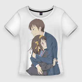 Женская футболка 3D Slim с принтом Куникида и Харухи в городе Новоалтайск,  |  | anime | haruhi suzumiya | suzumiya haruhi no yuuutsu | аниме | анимэ | меланхолия харухи судзумии | сузумия | харухи судзумия