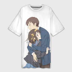 Платье-футболка 3D с принтом Куникида и Харухи в городе Новоалтайск,  |  | anime | haruhi suzumiya | suzumiya haruhi no yuuutsu | аниме | анимэ | меланхолия харухи судзумии | сузумия | харухи судзумия