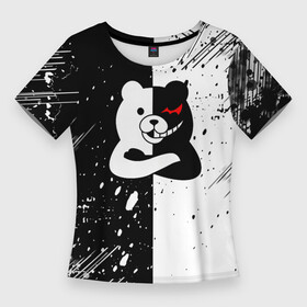 Женская футболка 3D Slim с принтом monokuma  брызги в городе Новоалтайск,  |  | anime | bear | black  white | danganronpa | kurokuma | monodam | monokuma | monomi | monotaro | pink | rabbit | school | shirokuma | аниме | главарь | мoноми | монокума | черно белый | школа