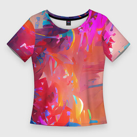 Женская футболка 3D Slim с принтом Сочные краски в городе Новоалтайск,  |  | abstraction | bright | brush | colors | paint | абстракция | выразительный | кисть | краски | красочный | насыщенный | фееричный | цвета | экспрессия | яркий