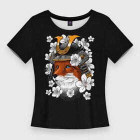 Женская футболка 3D Slim с принтом Лис  Самурай в городе Новоалтайск,  |  | amaryllis | bushido | flowers | fox | helmet | kabuto | katana | samurai | shogun | white | амарилис | белые | бусидо | кабуто | катана | лис | лиса | самурай | сегун | цветы | шлем