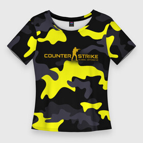 Женская футболка 3D Slim с принтом Counter Strike Global Offensive Камуфляж Чёрно Жёлтый в городе Новоалтайск,  |  | black | camo | camouflage | counter strike | counterstrike | cs go | csgo | yellow | жёлтый | камуфляж | контр страйк | контрстрайк | кс го | ксго | чёрный