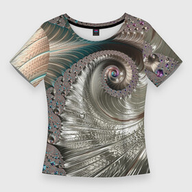 Женская футболка 3D Slim с принтом Fractal pattern  Spiral  Серебристый фрактал спираль в городе Новоалтайск,  |  | abstraction | fashion | fractal | pattern | spiral | vangard | абстракция | авангард | мода | спираль | узор | фрактал