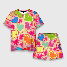 Мужской костюм с шортами 3D с принтом ЛЮБОВНЫЕ СЕРДЕЧКИ (LOVE HEARTS) в городе Новоалтайск,  |  | валентинка | валентинки | день святого валентина | забавные | красный | любовь | милые | очаровательный | розовый | сердечки | синий | счастливый | эстетичный