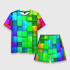 Мужской костюм с шортами 3D с принтом РАЗНОЦВЕТНЫЕ КУБИКИ (MULTICOLORED CUBES) в городе Новоалтайск,  |  | геометрический | желтый | зеленый | квадратный | красный | красочный | куб | оптическая иллюзия | розовый | текстура | узор | цвета