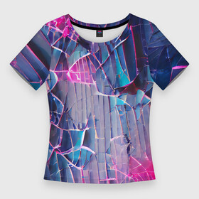 Женская футболка 3D Slim с принтом Осколки стекла в городе Новоалтайск,  |  | abstraction | blue | bright | colors | crack | dark | debris | multicoloured | pink | purple | абстракция | блеск | вспышки | осколки | разбитое | розовый | свет | синий | стекло | темный | треснутое | фиолетовый | яркий