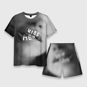 Мужской костюм с шортами 3D с принтом Kiss me в городе Новоалтайск,  |  | girl | kisss me | love | strong | white and black | губы | девушка | лицо | любовь | надписи | поцелуй | поцелуй меня | с надписями | страсть | фото | фотоарт | черно белое | черно белые | чувства