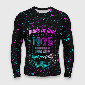 Мужской рашгард 3D с принтом Made In June 1975 Retro Neon в городе Новоалтайск,  |  | 1975 | born | limited edition | made | made in | may | neon | paint | retro | ussr | vintage | бабушке | брату | брызги | винтаж | год | дедушке | день | жене | июне | июнь | краска | маме | мужу | неон | неоновые | папе | ретро | рожден | рождения