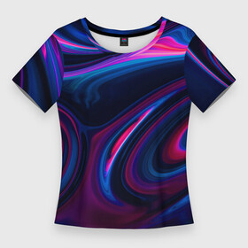 Женская футболка 3D Slim с принтом Неоновые разводы  Neon streaks в городе Новоалтайск,  |  | abstraction | fashion | neon | streaks | абстракция | мода | неон | разводы