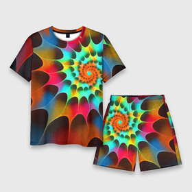 Мужской костюм с шортами 3D с принтом Красочная неоновая спираль  Colorful neon spiral в городе Новоалтайск,  |  | color | geometry | neon | spiral | геометрия | неон | спираль | цвет