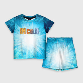 Детский костюм с шортами 3D с принтом IN COLD horizontal logo with blue ice в городе Новоалтайск,  |  | cold | in | in cold | incold | metal | rock | wolf | в холоде | метал | металл | рок
