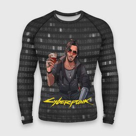 Мужской рашгард 3D с принтом Cyberpunk2077 Джонни с бокалом в городе Новоалтайск,  |  | 2077 | cyberpunk | cyberpunk 2077 | jognny | night city | vi | ви | дж | джонни | кибер | киберпанк | найтсити | панк