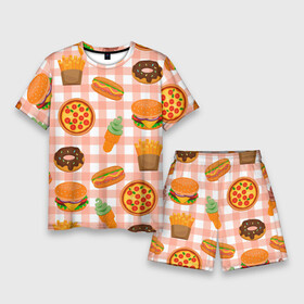 Мужской костюм с шортами 3D с принтом PIZZA DONUT BURGER FRIES ICE CREAM pattern в городе Новоалтайск,  |  | бургер | мороженое | пицца | пончик | текстура | фон | фри