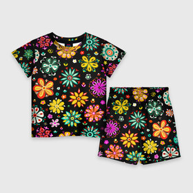 Детский костюм с шортами 3D с принтом MULTICOLORED FLOWERS в городе Новоалтайск,  |  | Тематика изображения на принте: акварель | декоративные | желтый | зеленый | красивая | красный | красочные | разноцветные | розовый | синий | текстура | фиолетовый | цвета | цветной | цветочные | яркий