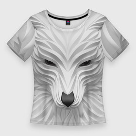 Женская футболка 3D Slim с принтом Волк  белый в городе Новоалтайск,  |  | wolf | арт | белый | волк | волкодав | волкодиночка | волкособ | детские | добрый | животные | одинокий волк | рисунок | рок | серый | серый волк | собака | узор | узоры