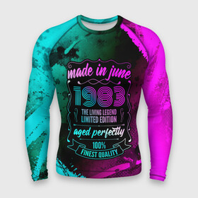Мужской рашгард 3D с принтом Made In June 1983 Retro Neon в городе Новоалтайск,  |  | 1983 | born | limited edition | made | made in | may | neon | retro | ussr | vintage | брату | винтаж | год | день | жене | июне | июнь | краска | маме | мужу | неон | неоновые | папе | ретро | рожден | рождения | сделан | сделана | сделано