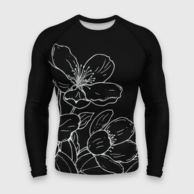 Мужской рашгард 3D с принтом Ночные цветы  Night flowers в городе Новоалтайск,  |  | black and white | минимализм | минималистичный принт | цветочный принт | цветы | черно белое