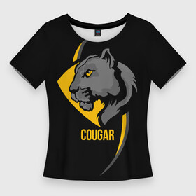 Женская футболка 3D Slim с принтом Cougar  пума в городе Новоалтайск,  |  | cat | cougar | emblem | gaze | harsh | predator | wild | взгляд | дикая | кошка | пума | суровый | хищник | эмблема