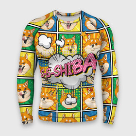 Мужской рашгард 3D с принтом Pop art shiba inu в городе Новоалтайск,  |  | dog | shiba | shiba inu | сиба | сибаину | собака | японская собака