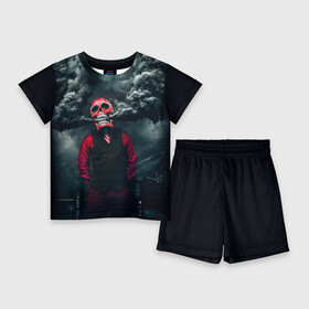 Детский костюм с шортами 3D с принтом Smoke  Дым  Skull в городе Новоалтайск,  |  | city | skull | smoke | город | дым | дымовушка | маска черепа | облака дыма | облако дыма | темнота | человек | череп