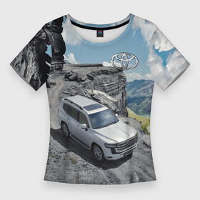 Женская футболка 3D Slim Toyota Land Cruiser 300  Горная дорога: в городе Новоалтайск,  |  | car | japan | land cruiser | mountains | nature | off road vehicle | sky | stones | toyota | автомобиль | внедорожник | горы | камни | небо | природа | тойота | япония