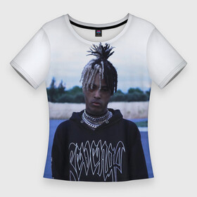 Женская футболка 3D Slim с принтом XXXTentacion in a revenge hoodie в городе Новоалтайск,  |  | Тематика изображения на принте: bad | forever | look at me | skins | tentacion | the alvum | vibes | xtentacion | xxxtentacion | альбом | бэд | вайбс | икс | новый | скинс | тентасьён | тентасьон | форевер