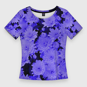 Женская футболка 3D Slim с принтом Хризантемы  Сhrysanthemums в городе Новоалтайск,  |  | blue | flower | flowers | plant | purple | весна | лепестки | летний | летняя | лето | листья | на каждый день | на лето | осень | поле | растение | сиреневый | фиолетовые цветы | фиолетовый цветок | флора | цветок