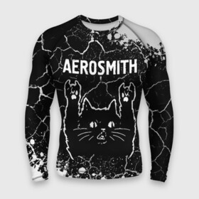 Мужской рашгард 3D с принтом Группа Aerosmith и Рок Кот в городе Новоалтайск,  |  | aerosmith | band | metal | paint | rock | брызги | группа | кот | краска | рок | рок кот