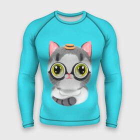 Мужской рашгард 3D с принтом CAT IN A HAT в городе Новоалтайск,  |  | домашнее | животное | забавный | милый | полосатый хвост | шляпа