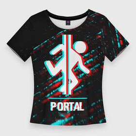 Женская футболка 3D Slim с принтом Portal в стиле Glitch (Баги Графики) на темном фоне в городе Новоалтайск,  |  | glitch | logo | portal | баги | глитч | игра | игры | краска | краски | лого | логотип | портал | символ