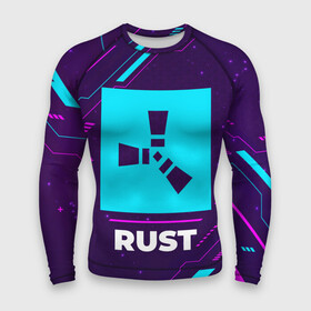 Мужской рашгард 3D с принтом Символ Rust в неоновых цветах на темном фоне в городе Новоалтайск,  |  | logo | neon | rust | игра | игры | краска | лого | логотип | неон | раст | символ