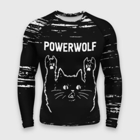 Мужской рашгард 3D с принтом Группа Powerwolf и Рок Кот в городе Новоалтайск,  |  | band | metal | paint | powerwolf | rock | брызги | группа | кот | краска | павервульф | рок | рок кот