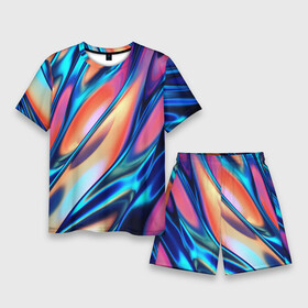 Мужской костюм с шортами 3D с принтом Colorful flow в городе Новоалтайск,  |  | абстракция | волны | жидкость | краска | красочная | линии | разноцветная | смешение цветов | яркая